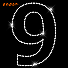 Number 9 Iron On Rhinestone Transfer for Sports Team Numbers applique DIY T-shirt