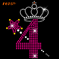 Magic Wand And Crown 4 Birthday Number Hot Fix Rhinestone Transfer for DIY