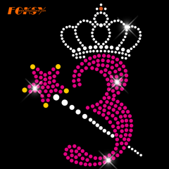 Magic Wand And Crown 3 Birthday Number Hot Fix Rhinestone Transfer for DIY