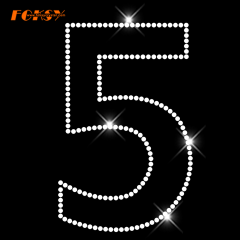Number 5 Iron On Rhinestone Transfer for Sports Team Numbers applique DIY T-shirt