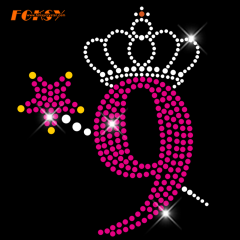 Magic Wand And Crown 9 Birthday Number Hot Fix Rhinestone Transfer for DIY