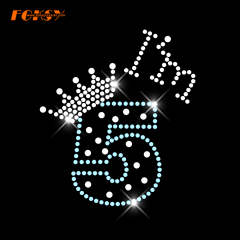 Number 5 Cute Hotfix Heat Rhinestone Transfer Applique