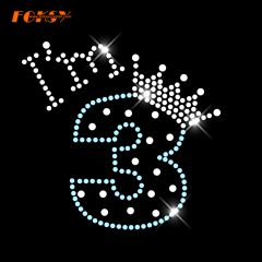 Number 3 Heat Iron on Rhinestone Transfer Design