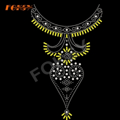 Heart Flower Necklace Heat Rhinestone Motif Applique