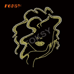 Fashion Hairty Beauty Girl Iron On Rhinestone Transfer